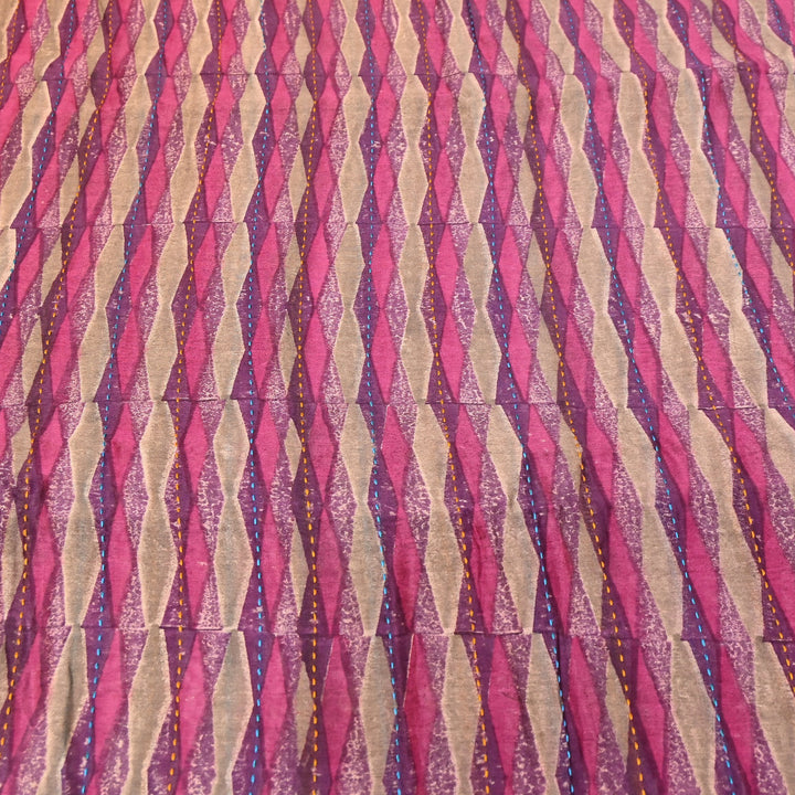Pure Silk Chanderi Kantha Print Fabric 44" – Designer Printed Silk Chanderi Fabric - KAT445-6