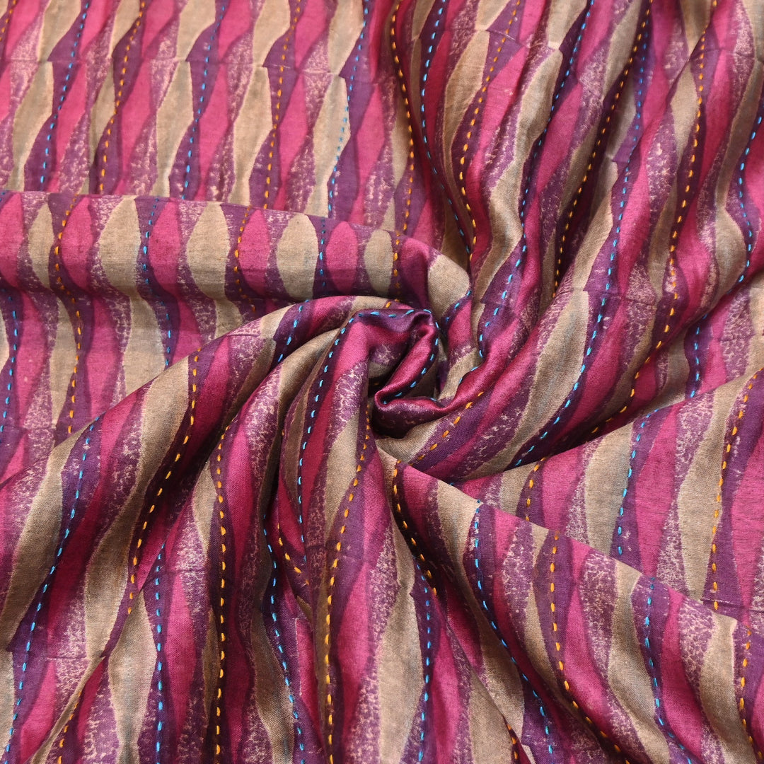 Pure Silk Chanderi Kantha Print Fabric 44" – Designer Printed Silk Chanderi Fabric - KAT445-6