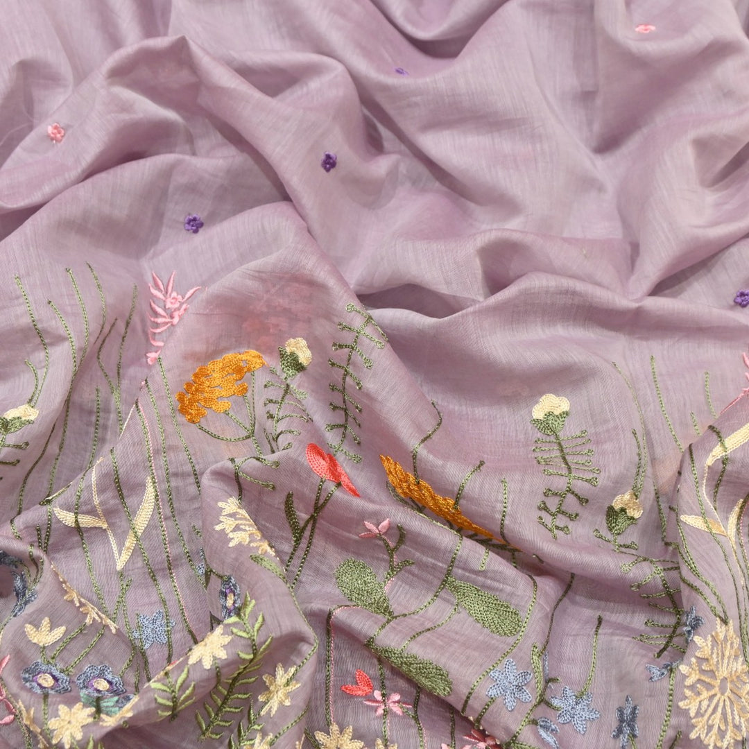 Pink Flare Dyed Mul Chanderi Thread Embroidery Fabric-V1700C