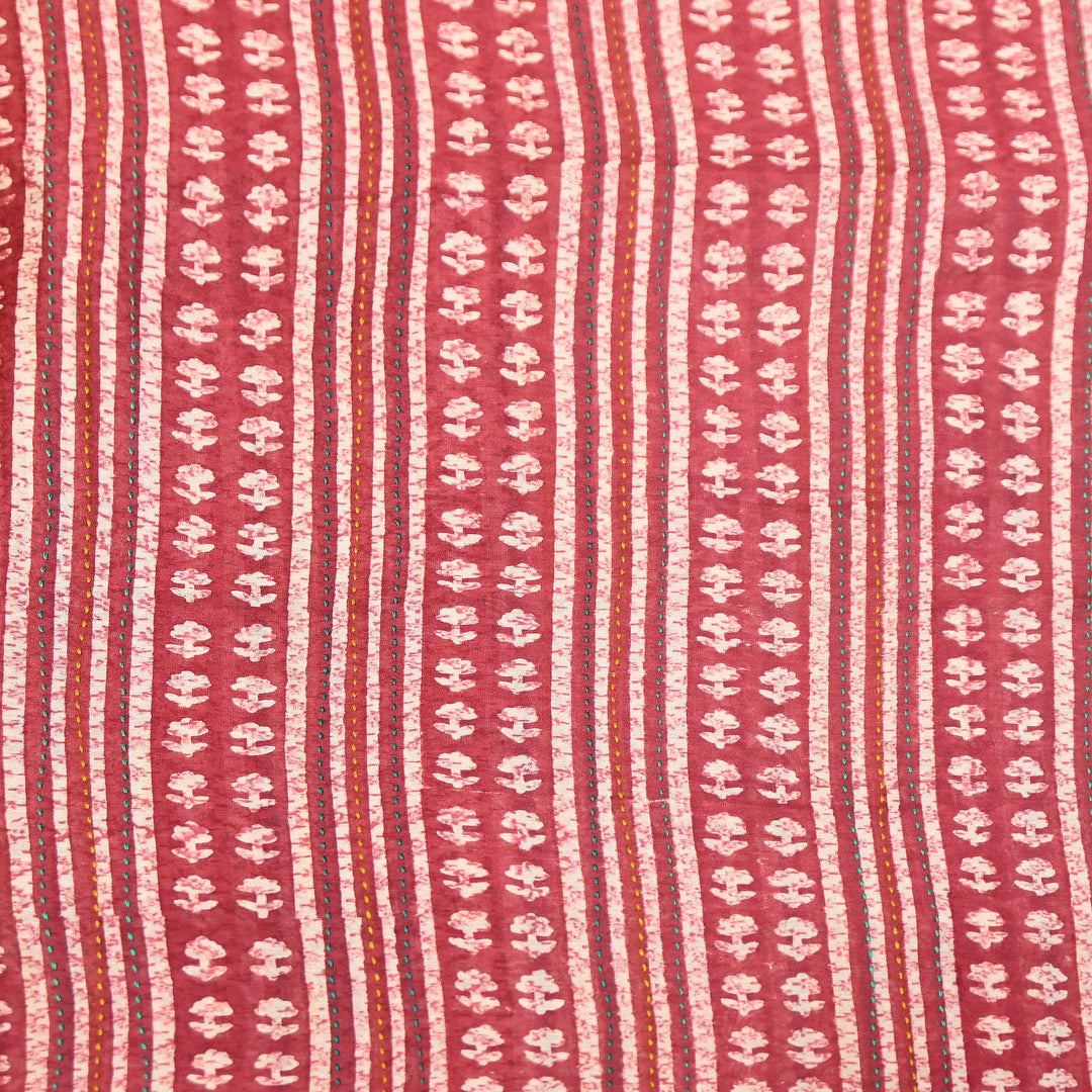 Pure Silk Chanderi Kantha Print Fabric 44" – Designer Printed Silk Chanderi Fabric - KAT445-7