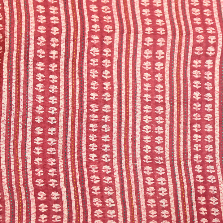 Pure Silk Chanderi Kantha Print Fabric 44" – Designer Printed Silk Chanderi Fabric - KAT445-7