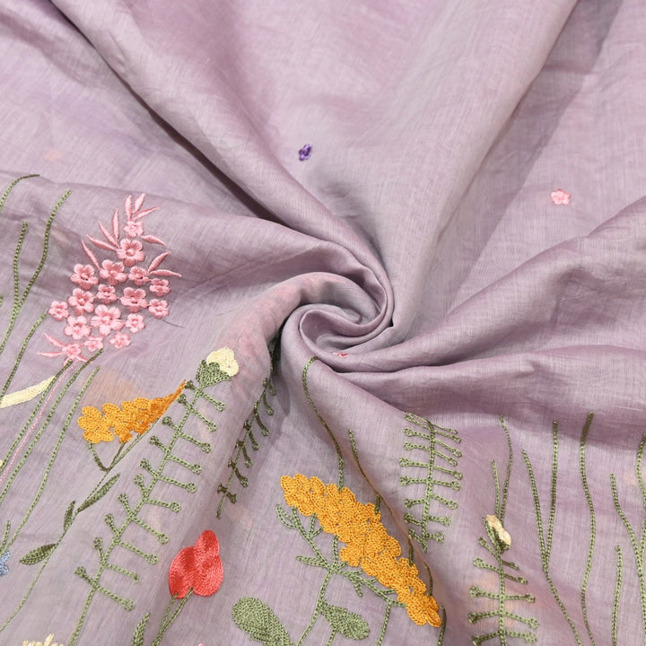 Pink Flare Dyed Mul Chanderi Thread Embroidery Fabric-V1700C
