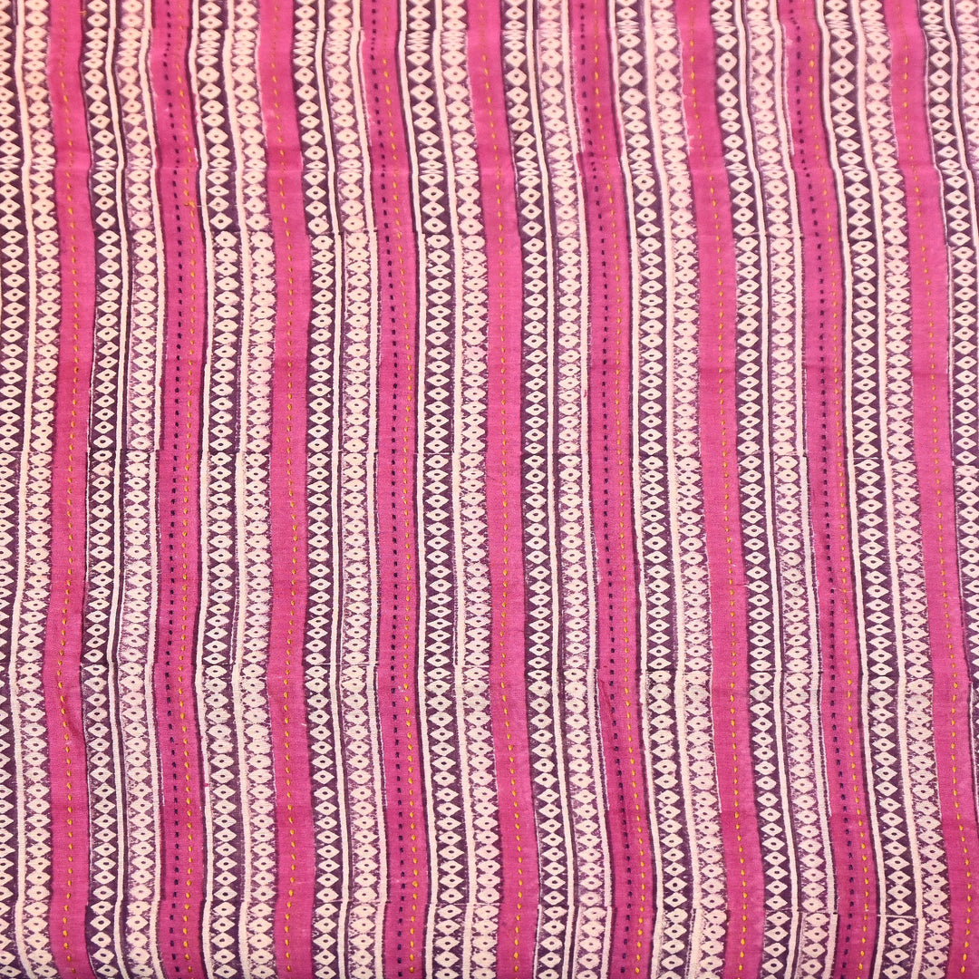 Pure Silk Chanderi Kantha Print Fabric 44" – Designer Printed Silk Chanderi Fabric - KAT445-9
