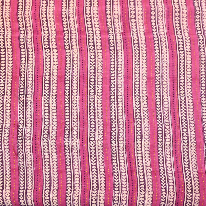 Pure Silk Chanderi Kantha Print Fabric 44" – Designer Printed Silk Chanderi Fabric - KAT445-9