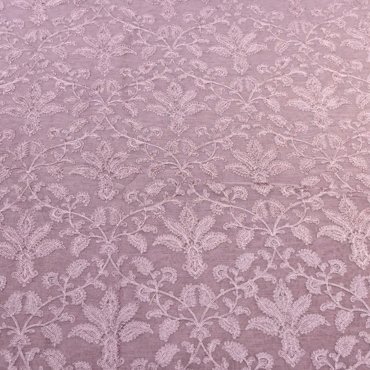 Light Mauve Mul Chanderi Thread Embroidery Fabric-SV2560
