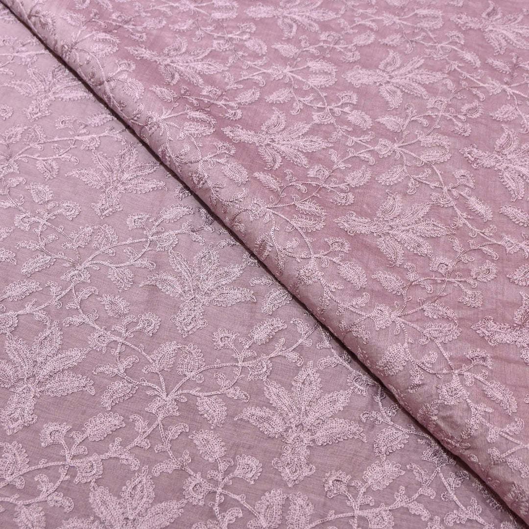 Light Mauve Mul Chanderi Thread Embroidery Fabric-SV2560