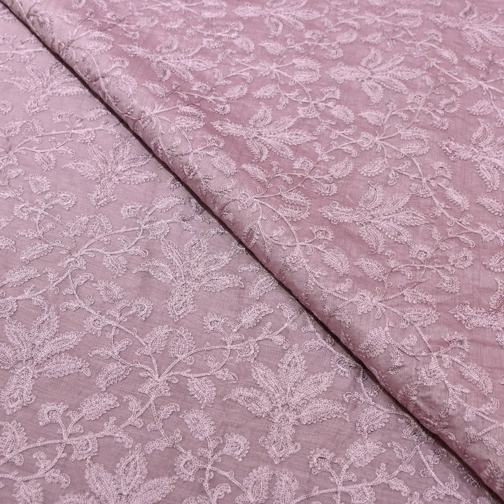Light Mauve Mul Chanderi Thread Embroidery Fabric-SV2560