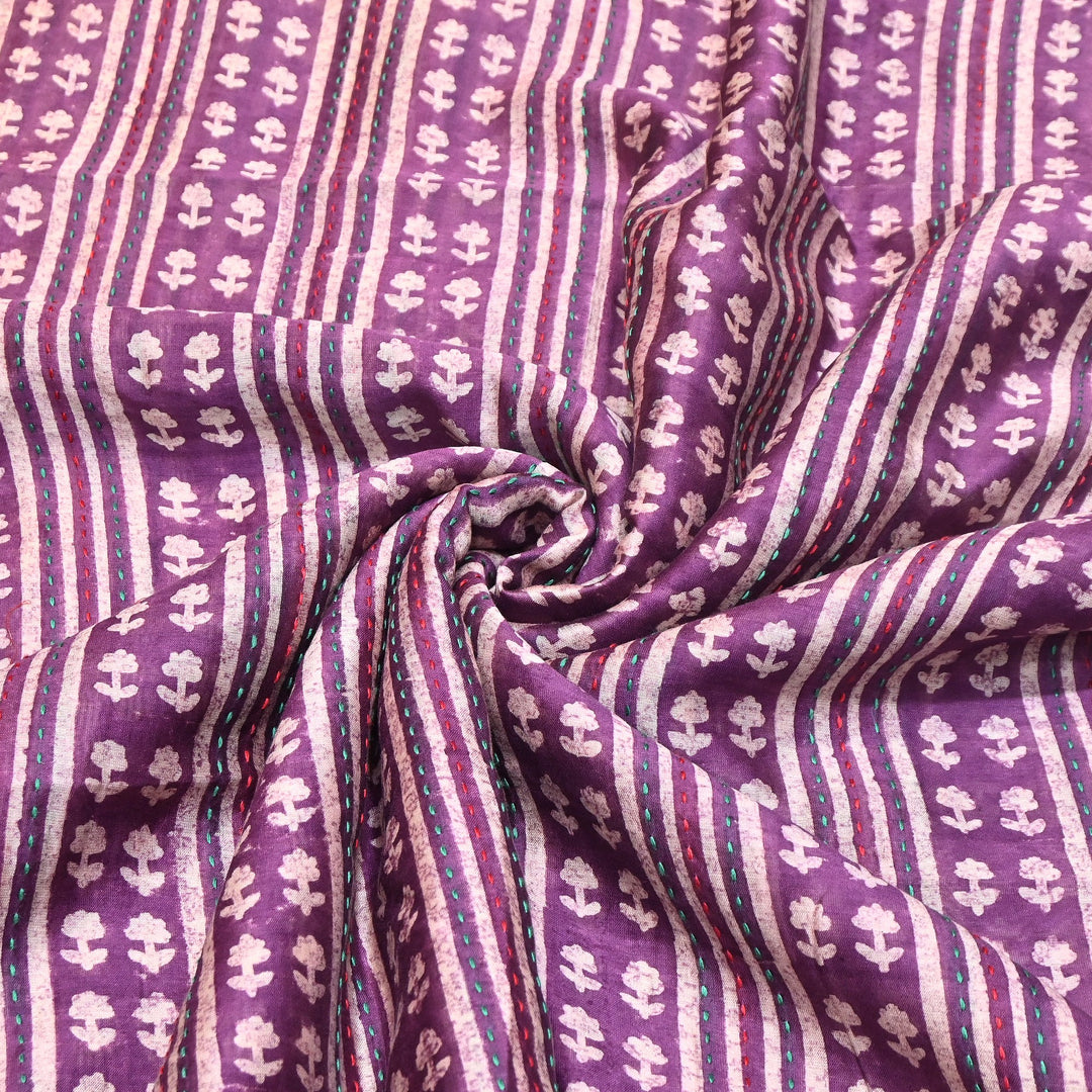 Pure Silk Chanderi Kantha Print Fabric 44" – Designer Printed Silk Chanderi Fabric - KAT445-10