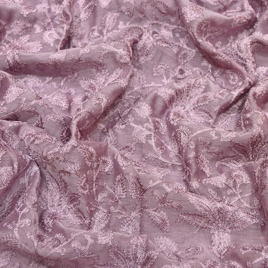 Light Mauve Mul Chanderi Thread Embroidery Fabric-SV2560
