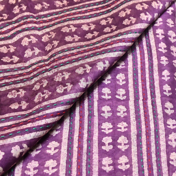 Pure Silk Chanderi Kantha Print Fabric 44" – Designer Printed Silk Chanderi Fabric - KAT445-10