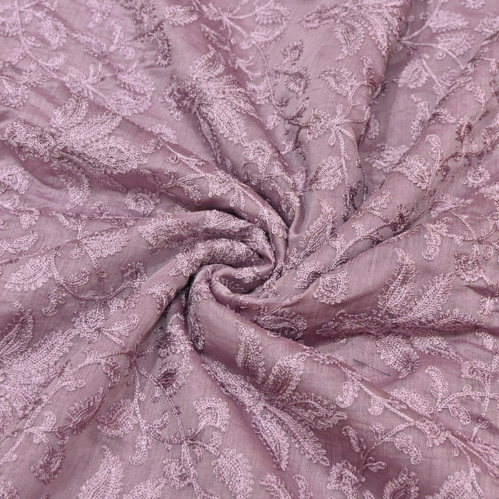 Light Mauve Mul Chanderi Thread Embroidery Fabric-SV2560