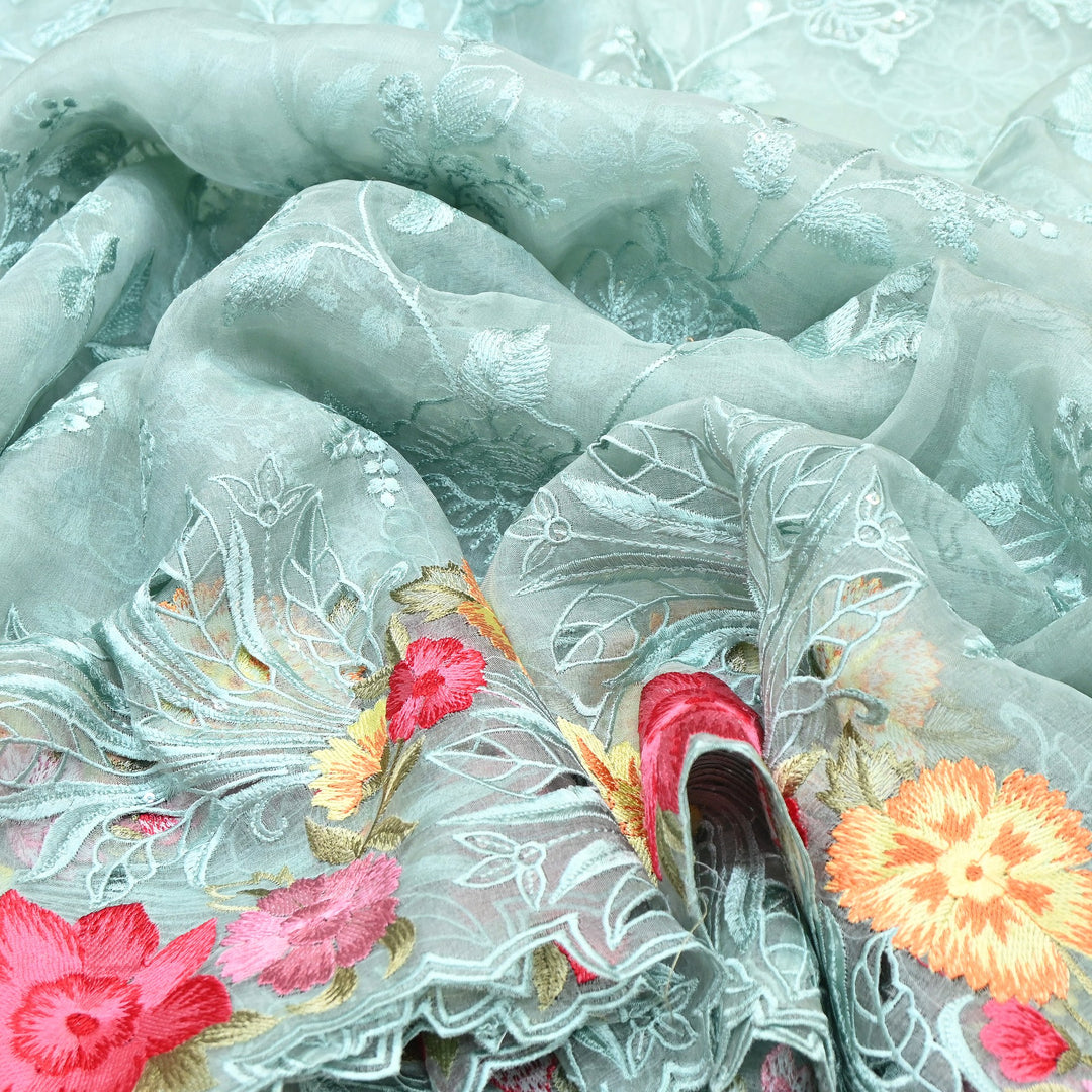 Premium Dyed Organza Cutwork Embroidery Fabric | Designer Organza Embroidered Fabric | MH0130-1