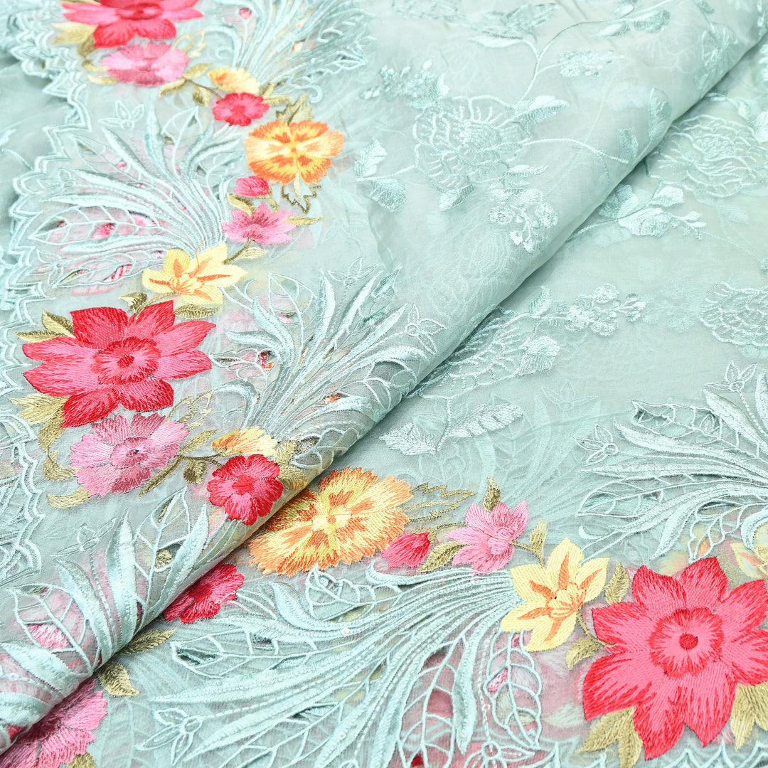 Premium Dyed Organza Cutwork Embroidery Fabric | Designer Organza Embroidered Fabric | MH0130-1