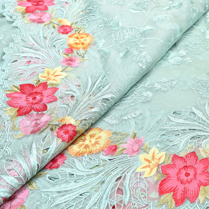 Premium Dyed Organza Cutwork Embroidery Fabric | Designer Organza Embroidered Fabric | MH0130-1
