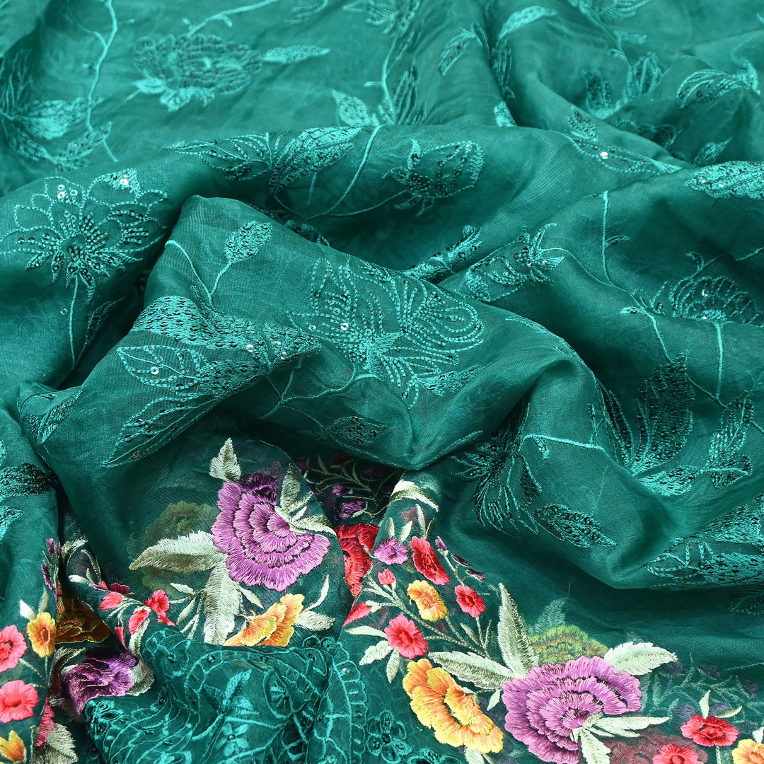 Premium Dyed Organza Cutwork Embroidery Fabric | Designer Organza Embroidered Fabric | MH0130-4