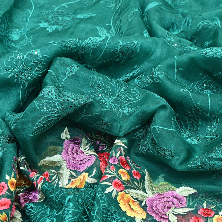 Premium Dyed Organza Cutwork Embroidery Fabric | Designer Organza Embroidered Fabric | MH0130-4