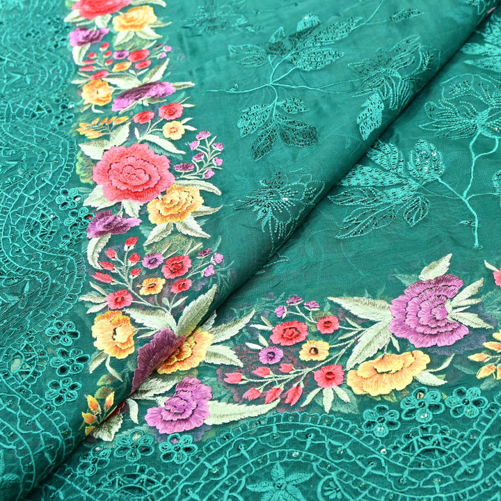 Premium Dyed Organza Cutwork Embroidery Fabric | Designer Organza Embroidered Fabric | MH0130-4