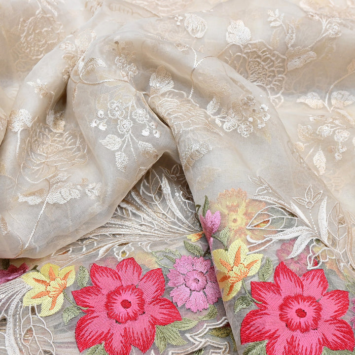Premium Dyed Organza Cutwork Embroidery Fabric | Designer Organza Embroidered Fabric | MH0130-2