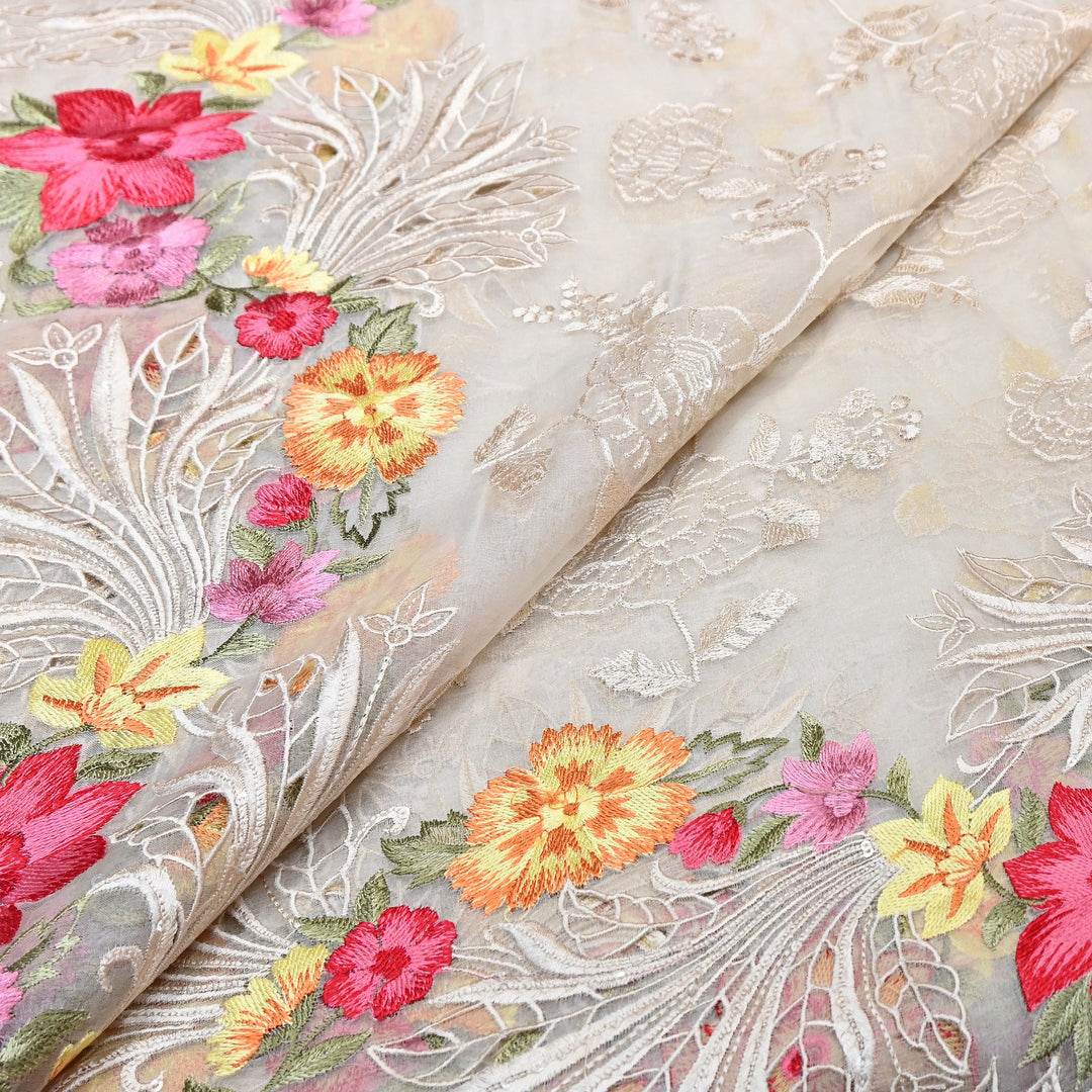 Premium Dyed Organza Cutwork Embroidery Fabric | Designer Organza Embroidered Fabric | MH0130-2