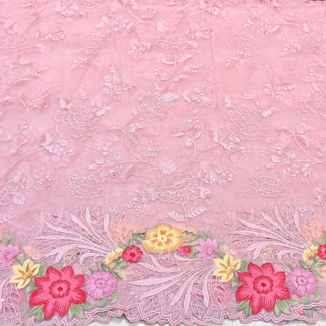 Premium Dyed Organza Cutwork Embroidery Fabric | Designer Organza Embroidered Fabric | MH0130-3