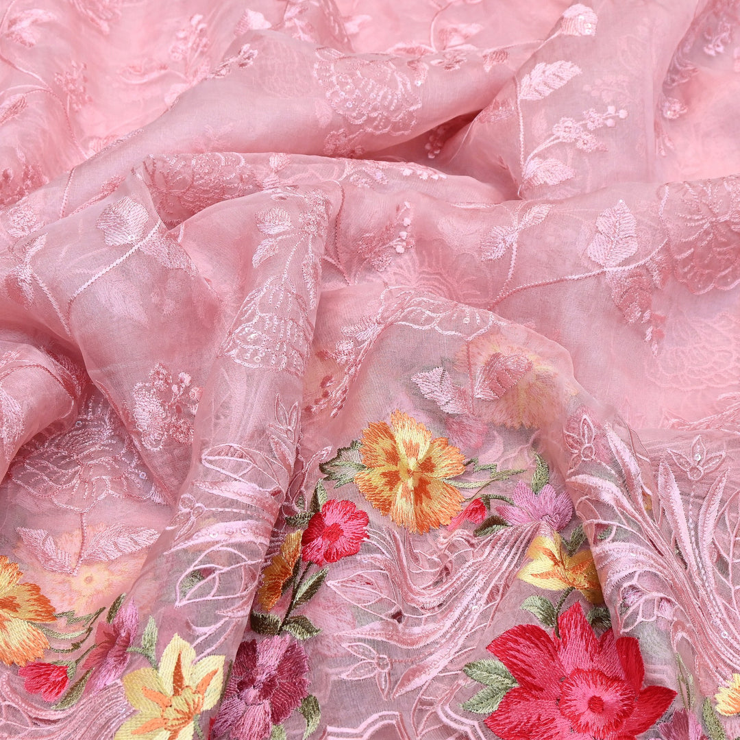 Premium Dyed Organza Cutwork Embroidery Fabric | Designer Organza Embroidered Fabric | MH0130-3