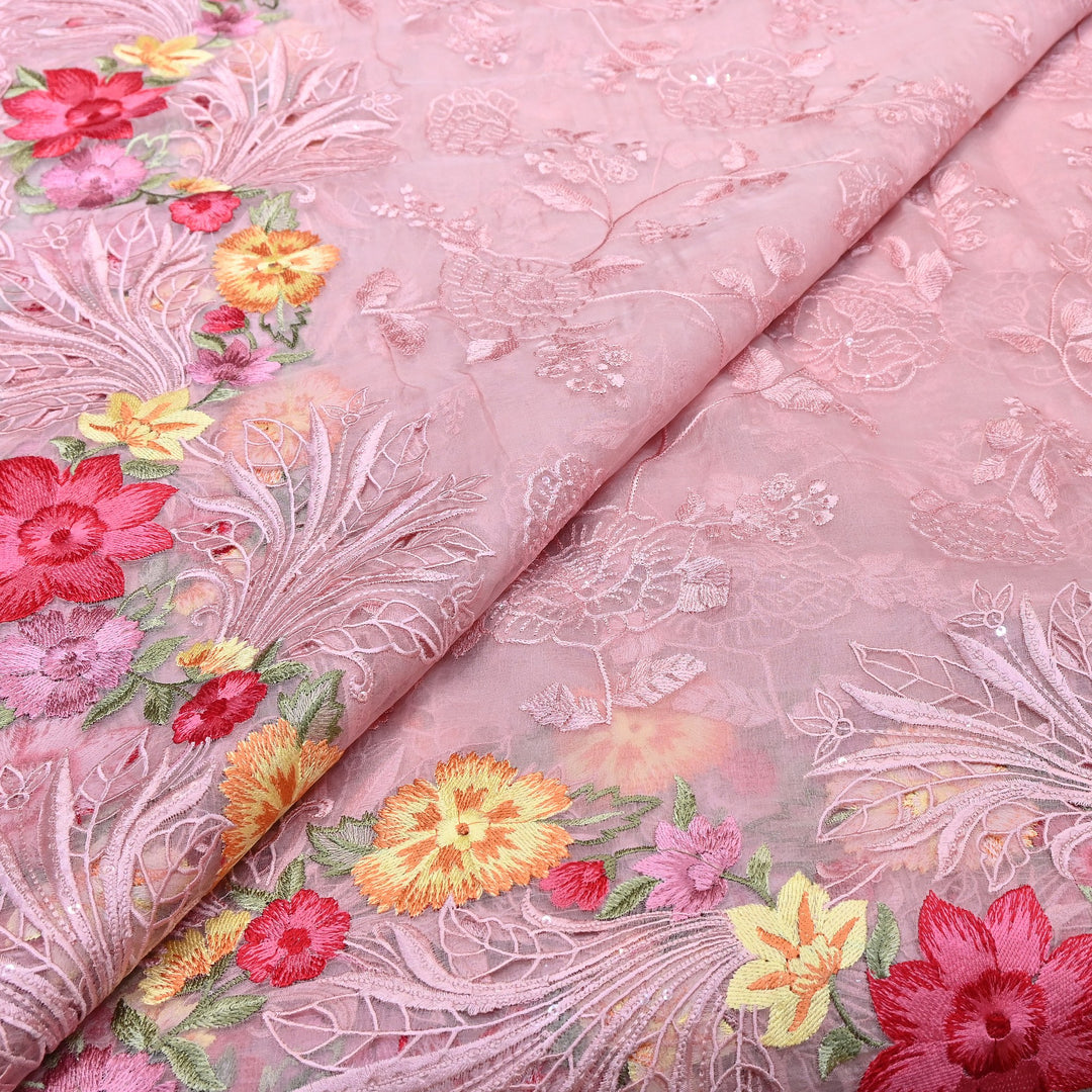 Premium Dyed Organza Cutwork Embroidery Fabric | Designer Organza Embroidered Fabric | MH0130-3