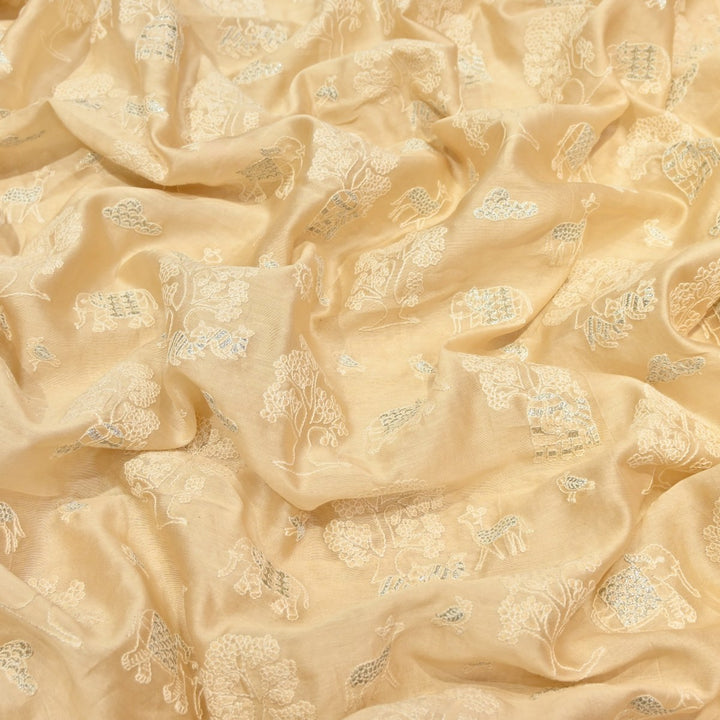 Hampton Color Silk Chanderi Zari Embroidery Fabric-V1699C