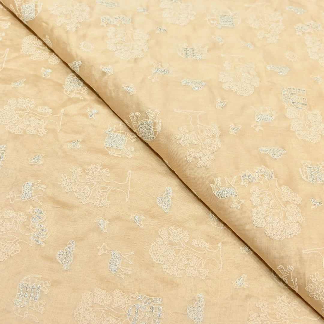 Hampton Color Silk Chanderi Zari Embroidery Fabric-V1699C