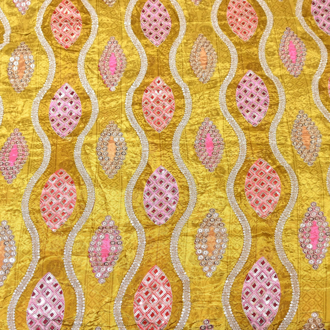 Crape Position Print Zari & Sequins Embroidery Fabric – Premium Designer Embroidered Fabric 00P448-1