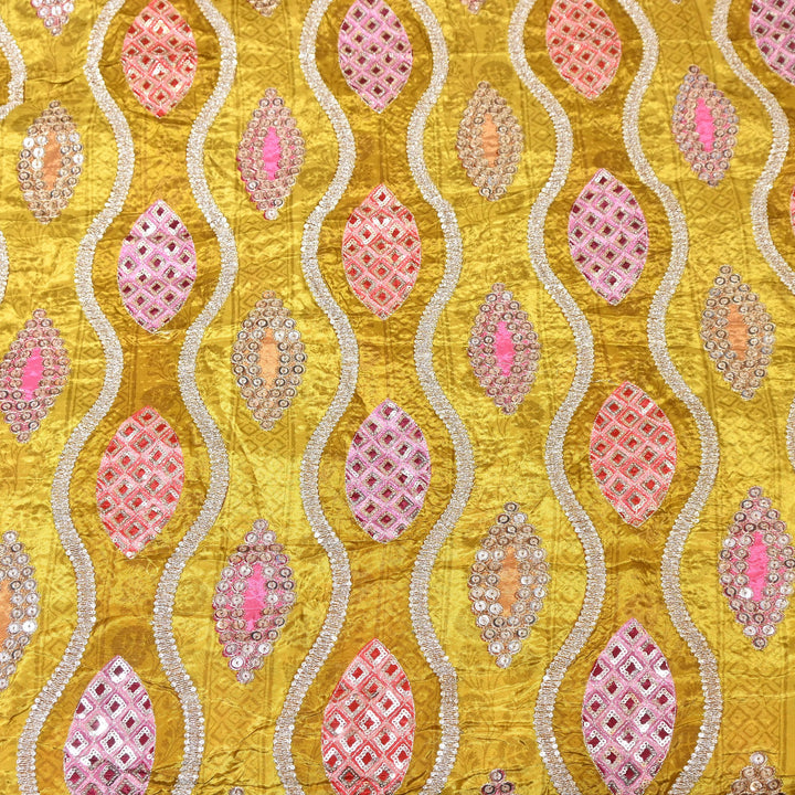 Crape Position Print Zari & Sequins Embroidery Fabric – Premium Designer Embroidered Fabric 00P448-1