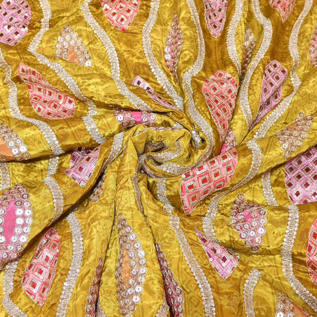 Crape Position Print Zari & Sequins Embroidery Fabric – Premium Designer Embroidered Fabric 00P448-1