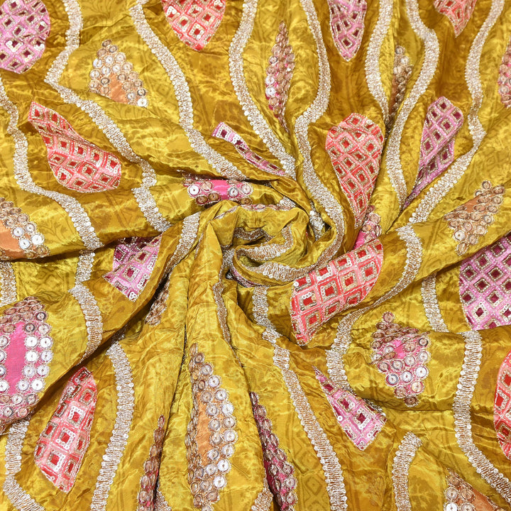 Crape Position Print Zari & Sequins Embroidery Fabric – Premium Designer Embroidered Fabric 00P448-1