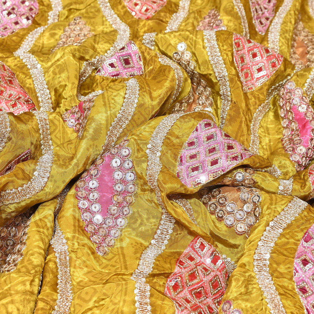Crape Position Print Zari & Sequins Embroidery Fabric – Premium Designer Embroidered Fabric 00P448-1