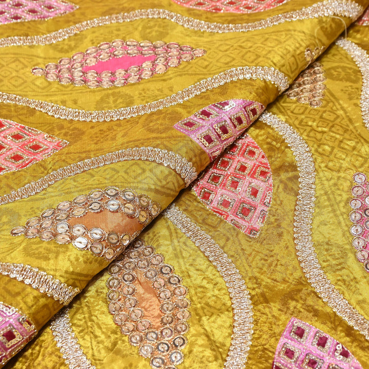 Crape Position Print Zari & Sequins Embroidery Fabric – Premium Designer Embroidered Fabric 00P448-1