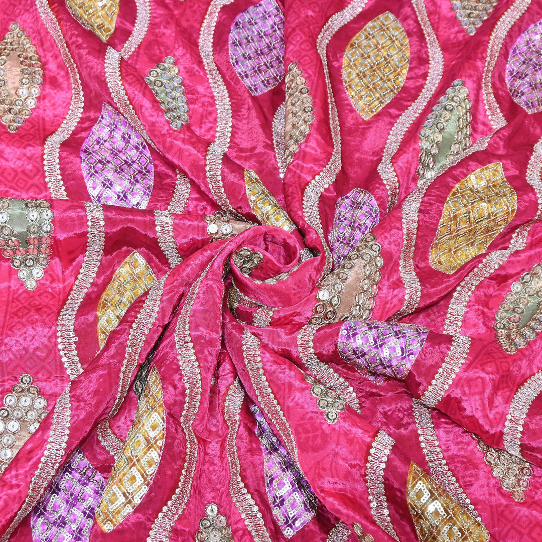 Crape Position Print Zari & Sequins Embroidery Fabric – Premium Designer Embroidered Fabric 00P448-2