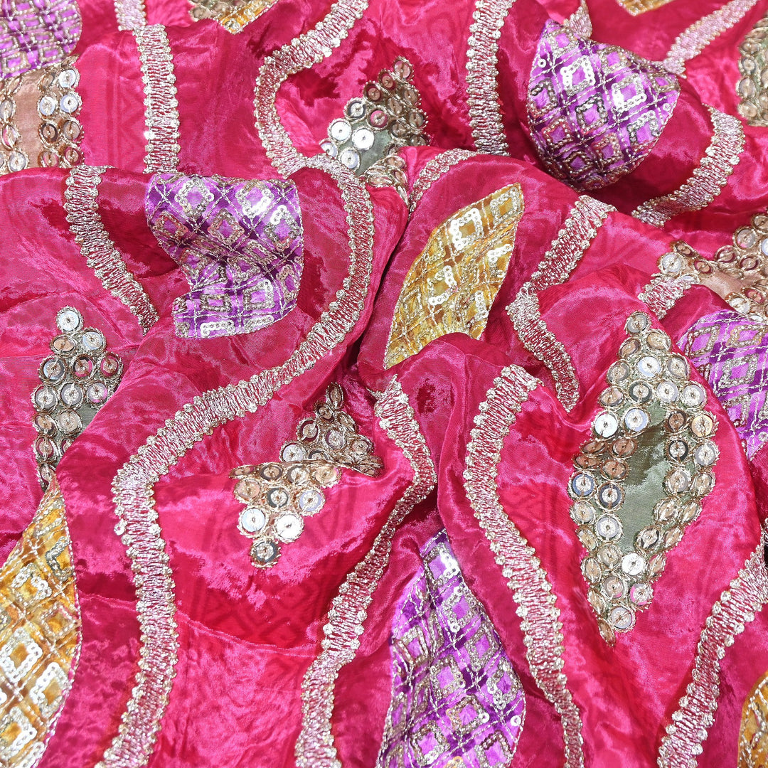 Crape Position Print Zari & Sequins Embroidery Fabric – Premium Designer Embroidered Fabric 00P448-2