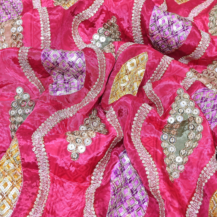 Crape Position Print Zari & Sequins Embroidery Fabric – Premium Designer Embroidered Fabric 00P448-2