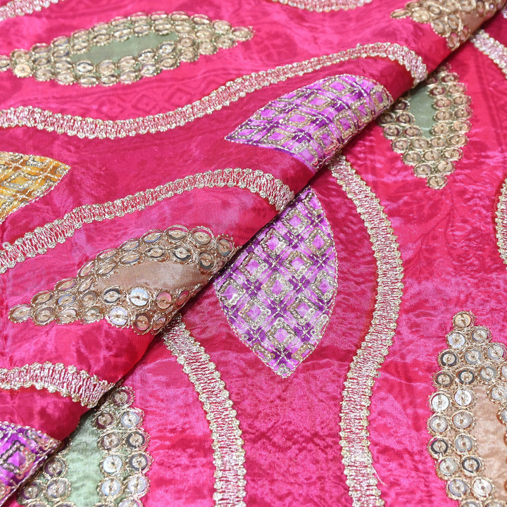 Crape Position Print Zari & Sequins Embroidery Fabric – Premium Designer Embroidered Fabric 00P448-2