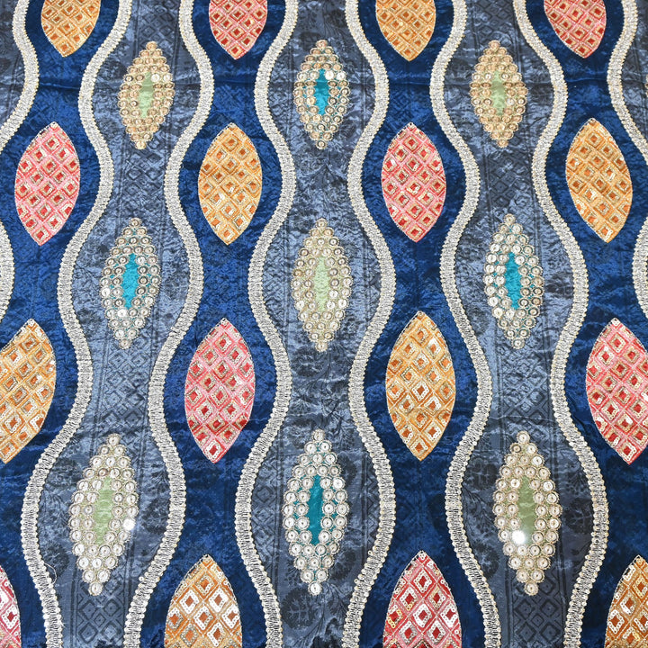Crape Position Print Zari & Sequins Embroidery Fabric – Premium Designer Embroidered Fabric 00P448-3