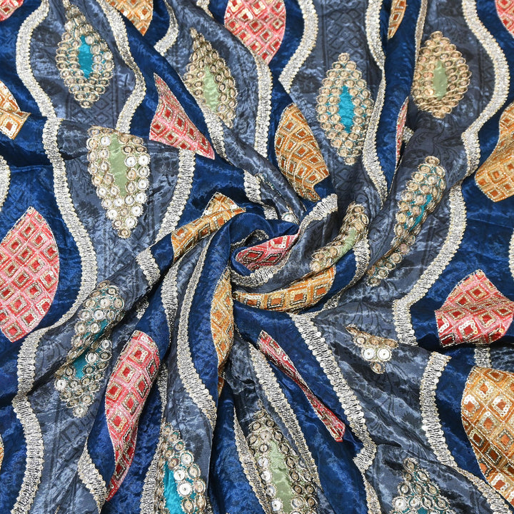 Crape Position Print Zari & Sequins Embroidery Fabric – Premium Designer Embroidered Fabric 00P448-3