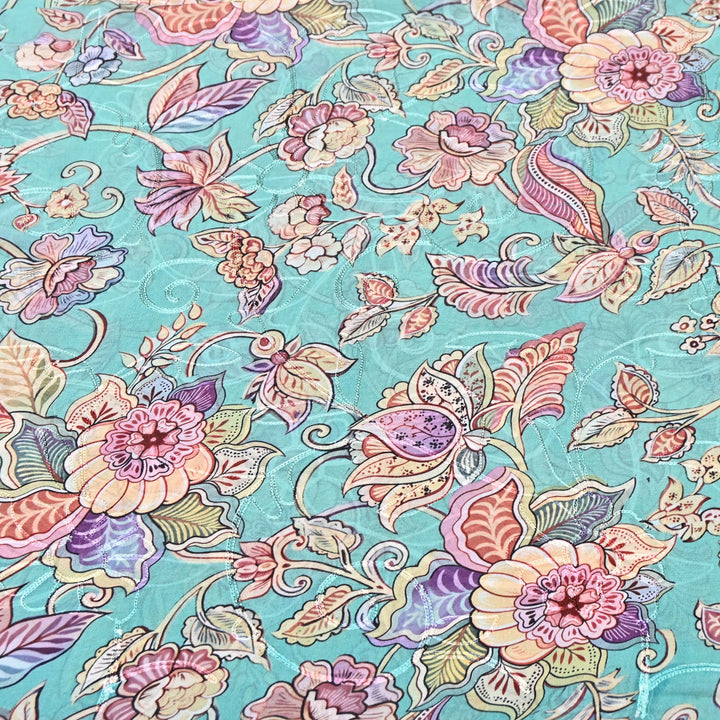 Viscose Georgette Floral Digital Print With Thread Embroidery Fabric LT0265-1