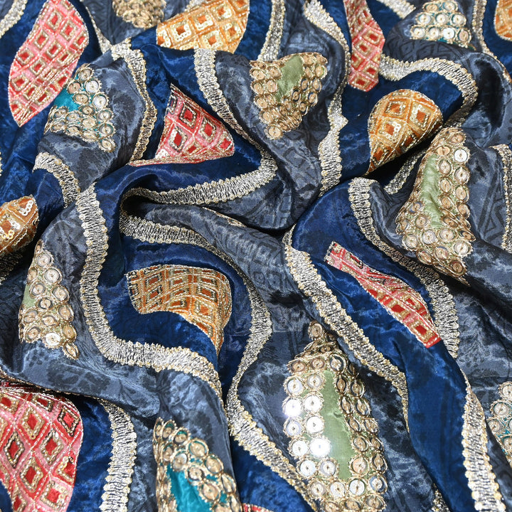 Crape Position Print Zari & Sequins Embroidery Fabric – Premium Designer Embroidered Fabric 00P448-3