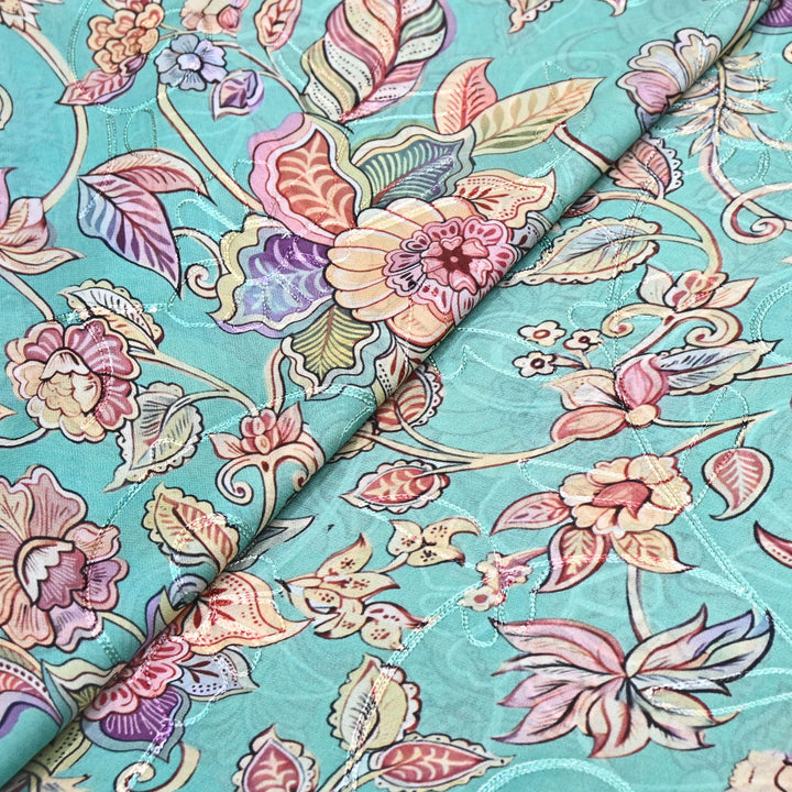 Viscose Georgette Floral Digital Print With Thread Embroidery Fabric LT0265-1