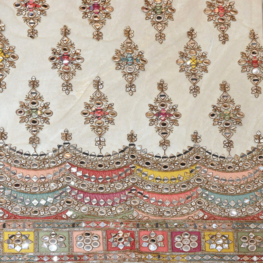 Dyed Net Moti & Mirror Embroidery Fabric – Elegant Designer Net Fabric - V3194C