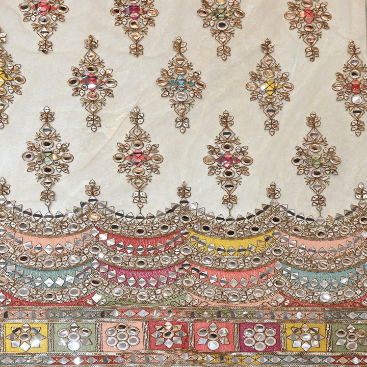 Dyed Net Moti & Mirror Embroidery Fabric – Elegant Designer Net Fabric - V3194C