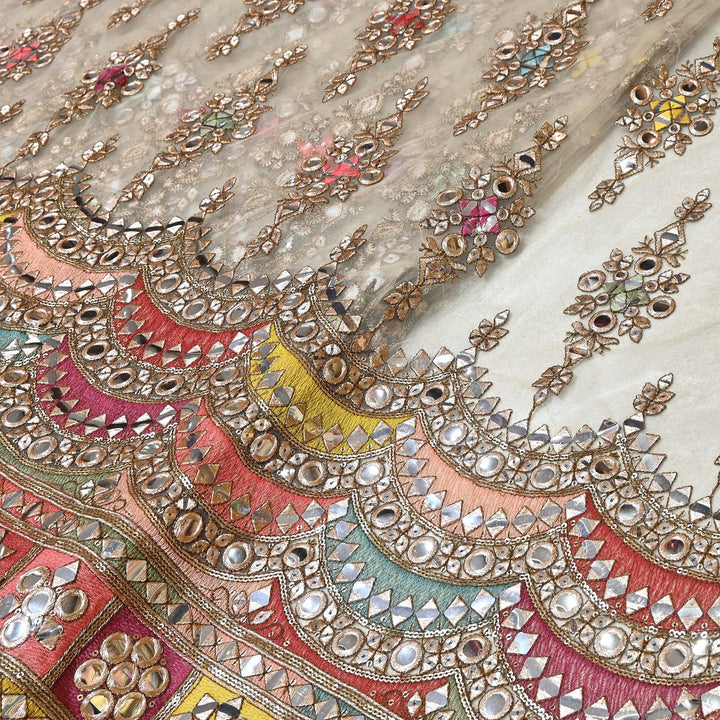 Dyed Net Moti & Mirror Embroidery Fabric – Elegant Designer Net Fabric - V3194C