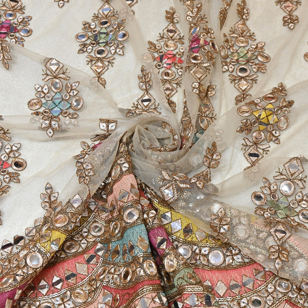 Dyed Net Moti & Mirror Embroidery Fabric – Elegant Designer Net Fabric - V3194C