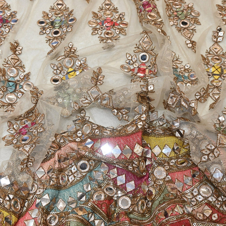 Dyed Net Moti & Mirror Embroidery Fabric – Elegant Designer Net Fabric - V3194C