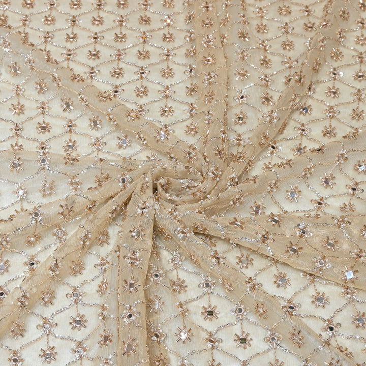 Dyed Net Mirror , Moti & Sequins Embroidery Fabric – Elegant Designer Net Fabric RF6047