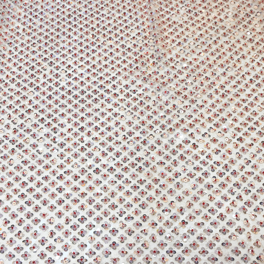 Dyed Net Moti & Sequins Embroidery Fabric – Elegant Designer Net Fabric V3227C